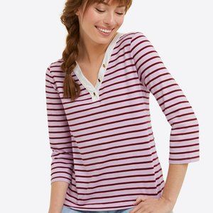 V-Neck Puff Sleeve Mariner Stripe Shirt